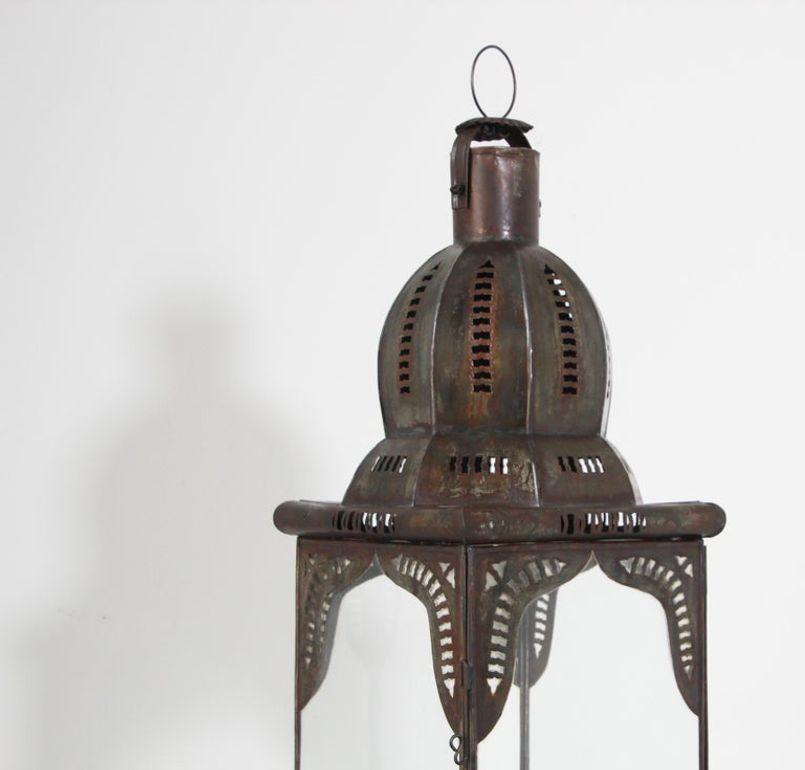 Moroccan Lantern in Metal and Clear Glass For Sale 1