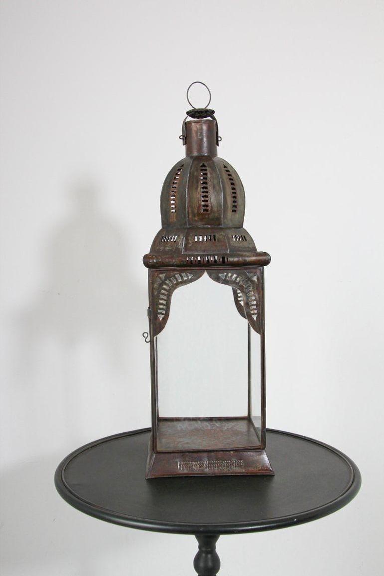 Mauresque Lanterne marocaine en métal et verre transparent en vente
