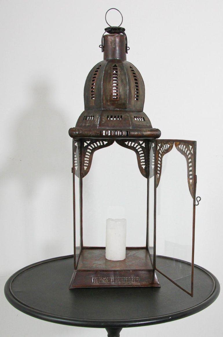 Moorish Moroccan Lantern in Metal and Clear Glass For Sale
