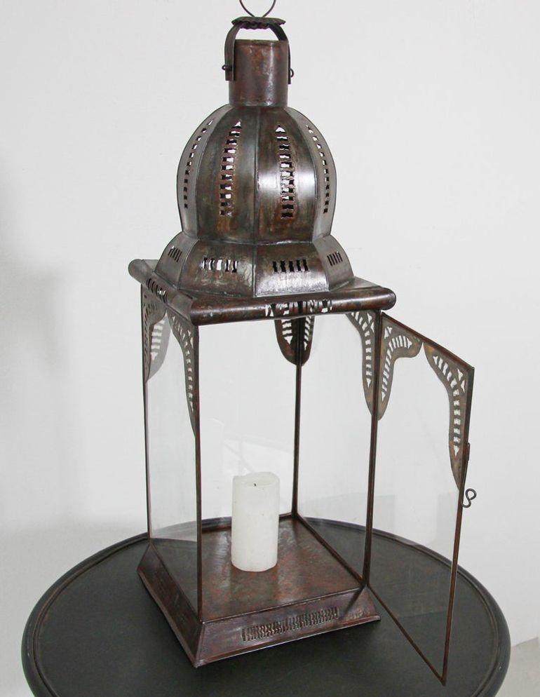 20ième siècle Lanterne marocaine en métal et verre transparent en vente