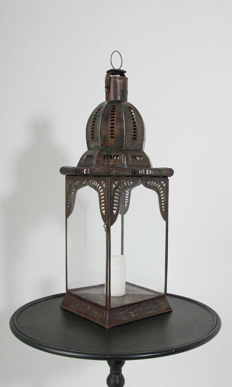 20th Century Moroccan Lantern in Metal and Clear Glass For Sale