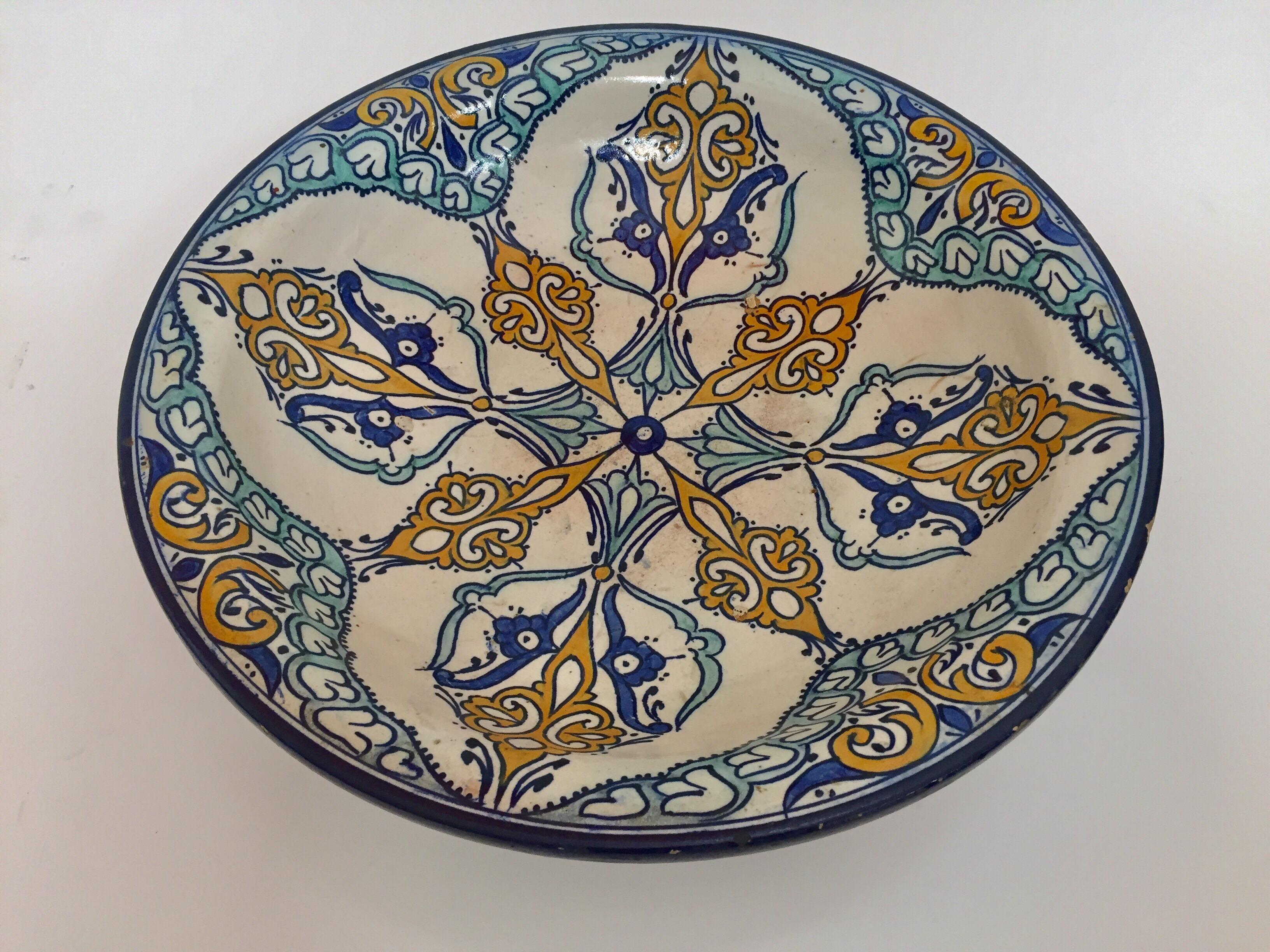 Moorish Moroccan Large Ceramic Plate Bowl from Fez