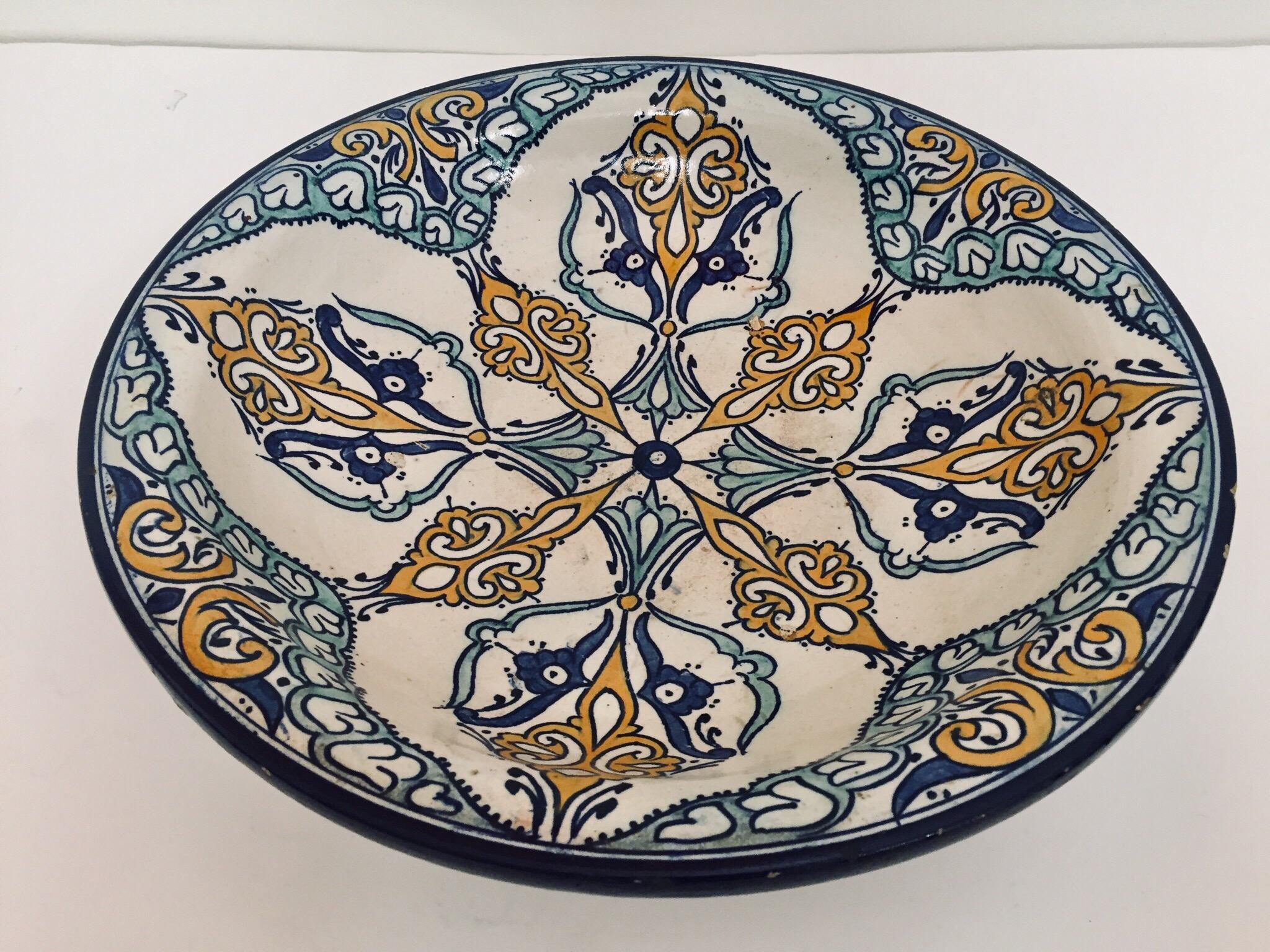 Hand-Crafted Moroccan Large Ceramic Plate Bowl from Fez