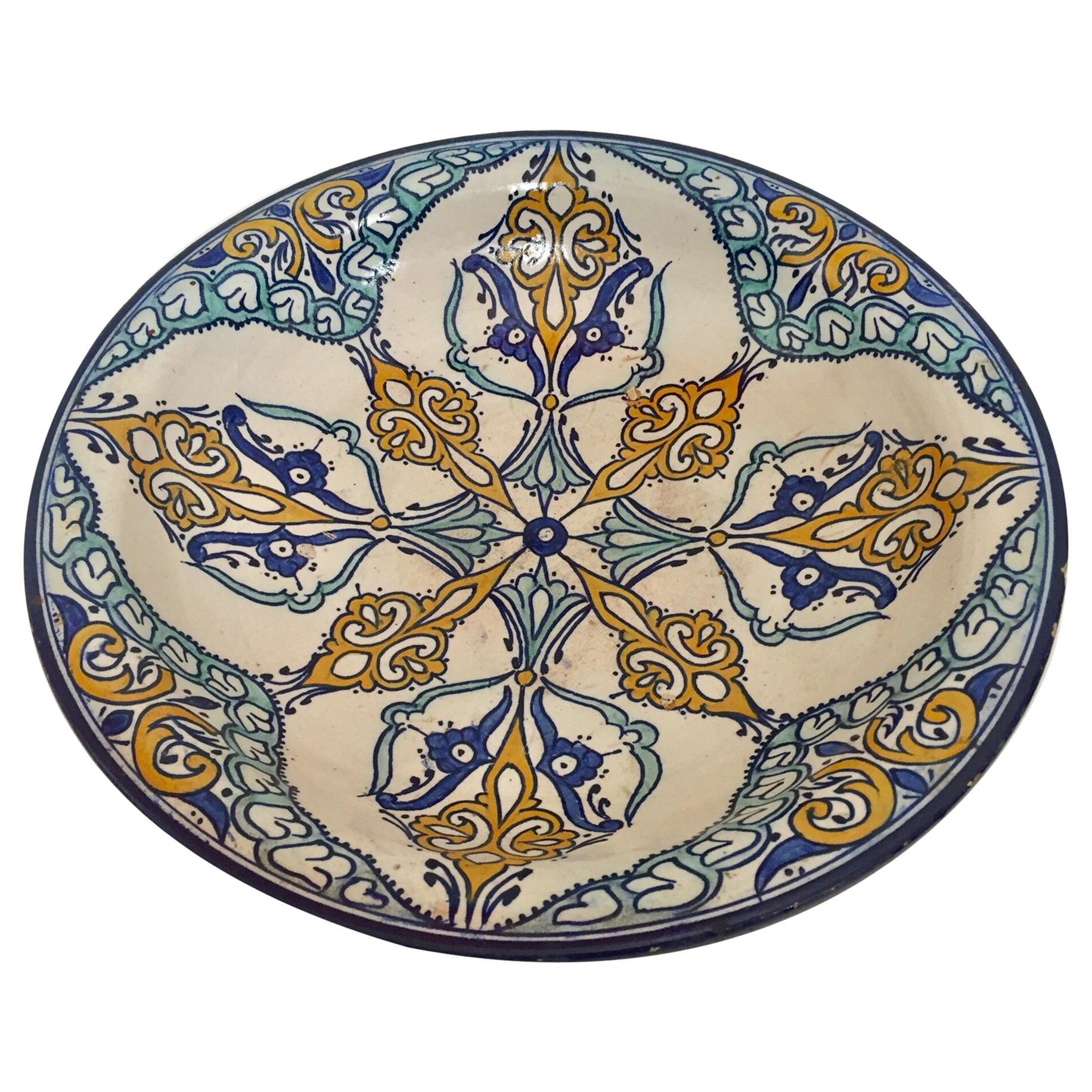Moroccan Large Ceramic Plate Bowl from Fez