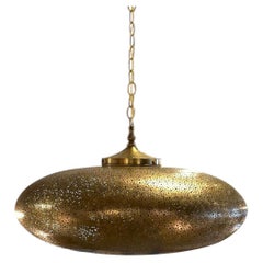 Moroccan Large Doughnut Shaped Hand Pierced Brass Chandelier, Contemporary
