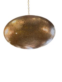 Moroccan Large Doughnut Shaped Hand Pierced Brass Chandelier, Contemporary