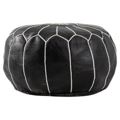 Moroccan Large Leather Jumia Pouf - Black/White