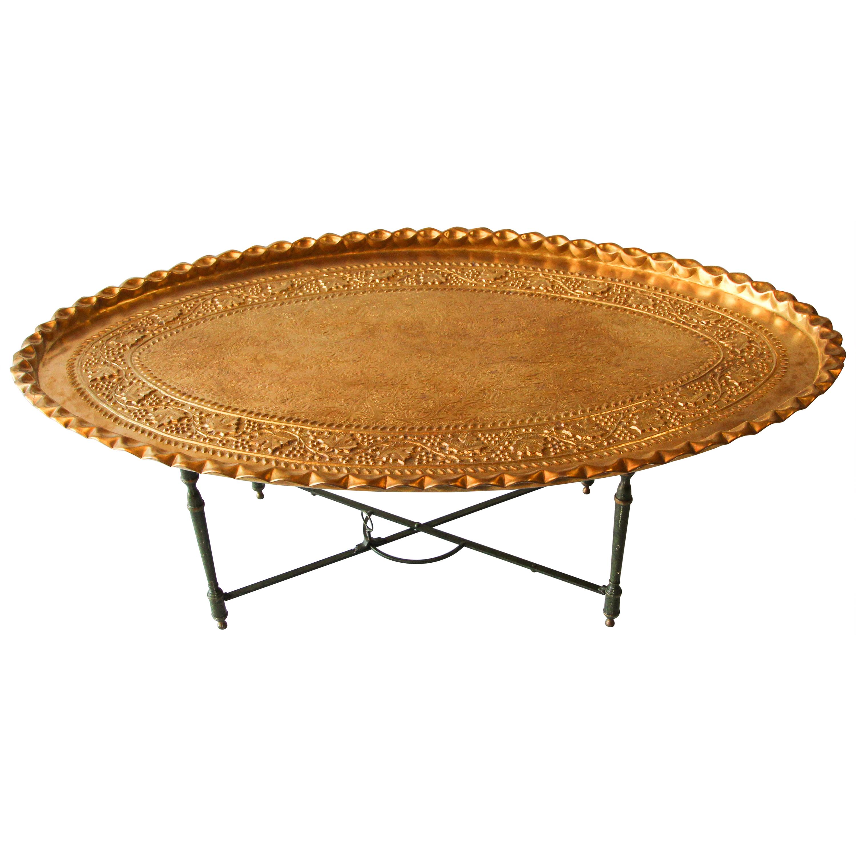 Moroccan Large Oval Brass Tray Table