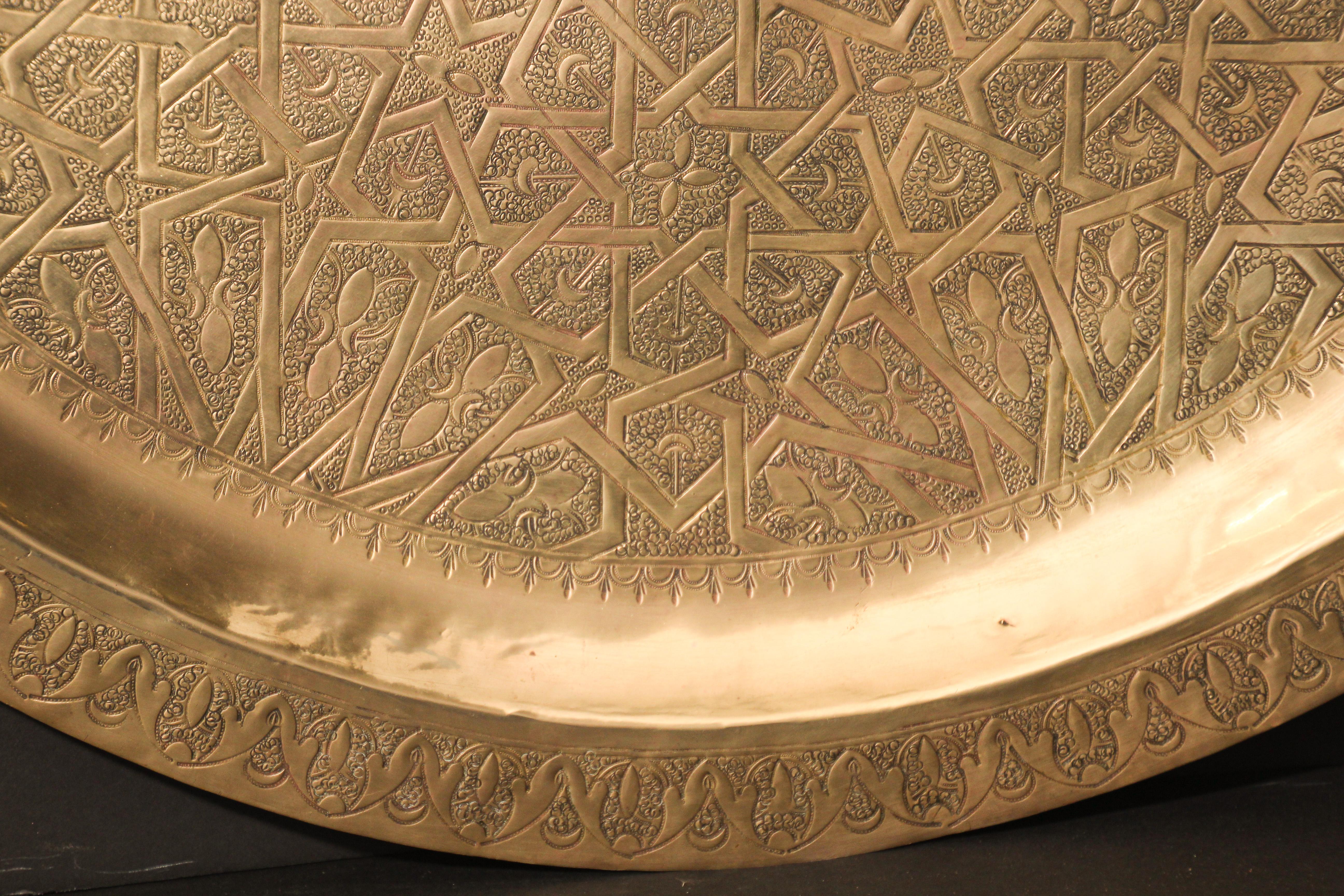 Moroccan Large Polished Brass Tray Platter 2