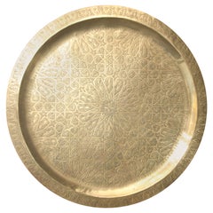 Antique Moroccan Large Polished Brass Tray Platter