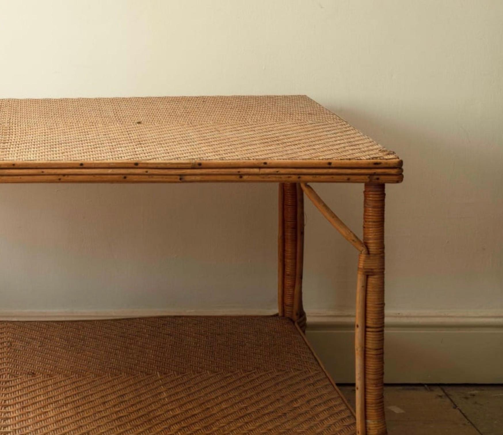 French Very Large Rattan Table, 1950s For Sale