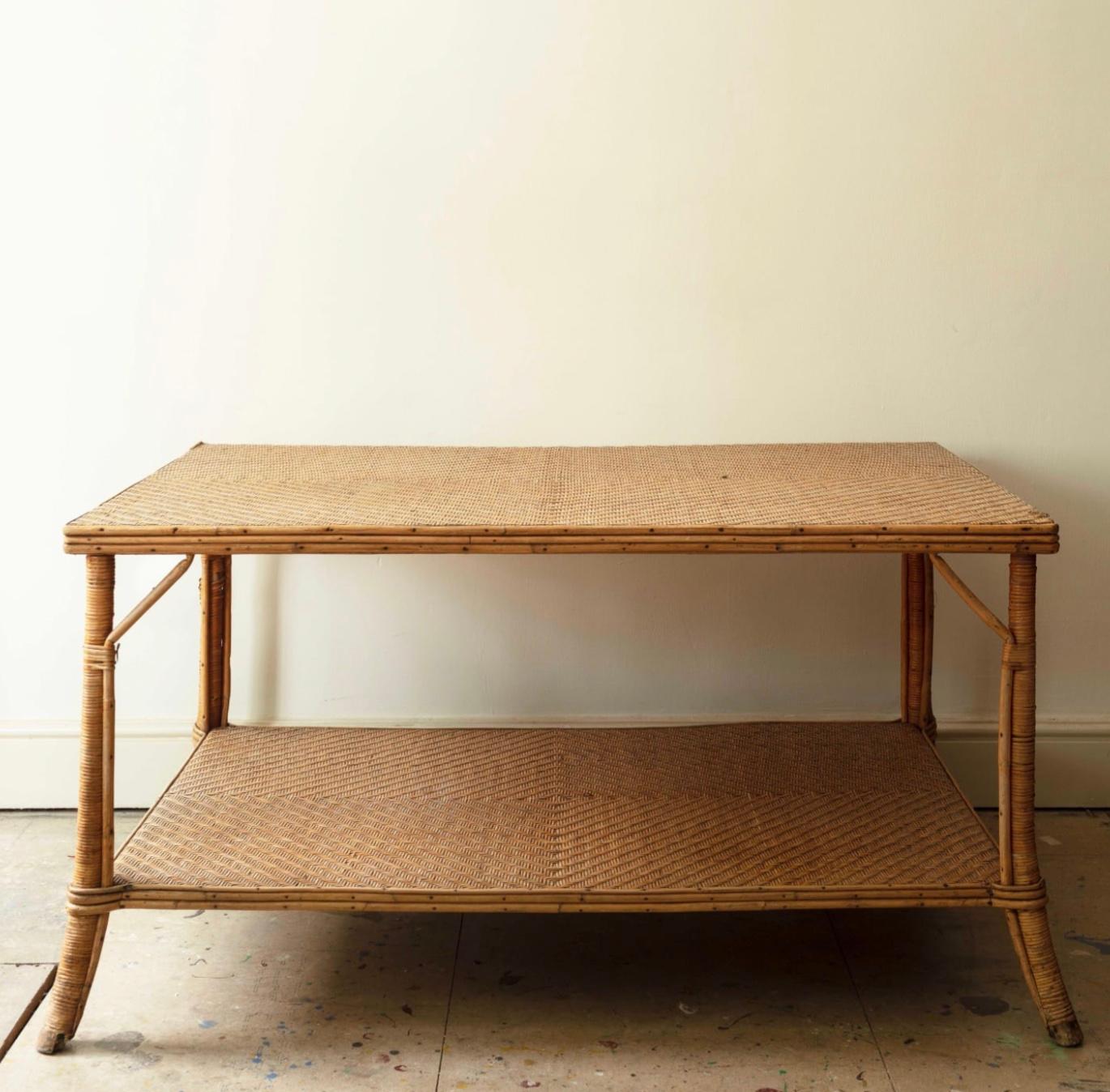 Mid-20th Century Very Large Rattan Table, 1950s For Sale