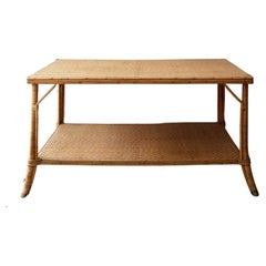 Très grande table en rotin, années 1950