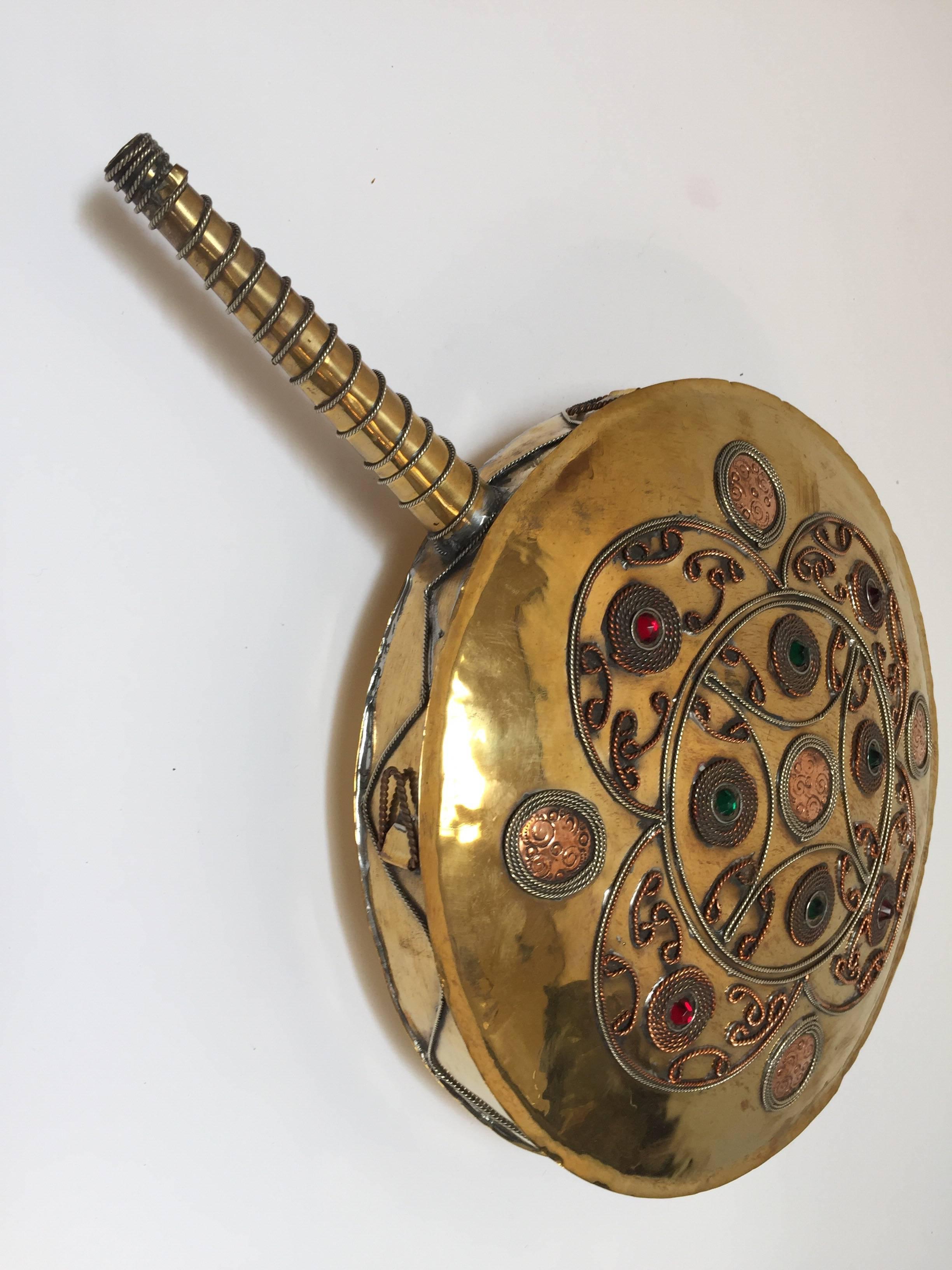 Moroccan Antique Large Tribal Drinking Flask in Polished Brass For Sale 1