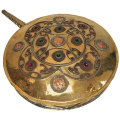 Moroccan Large Tribal Powder Flask in Polished Brass