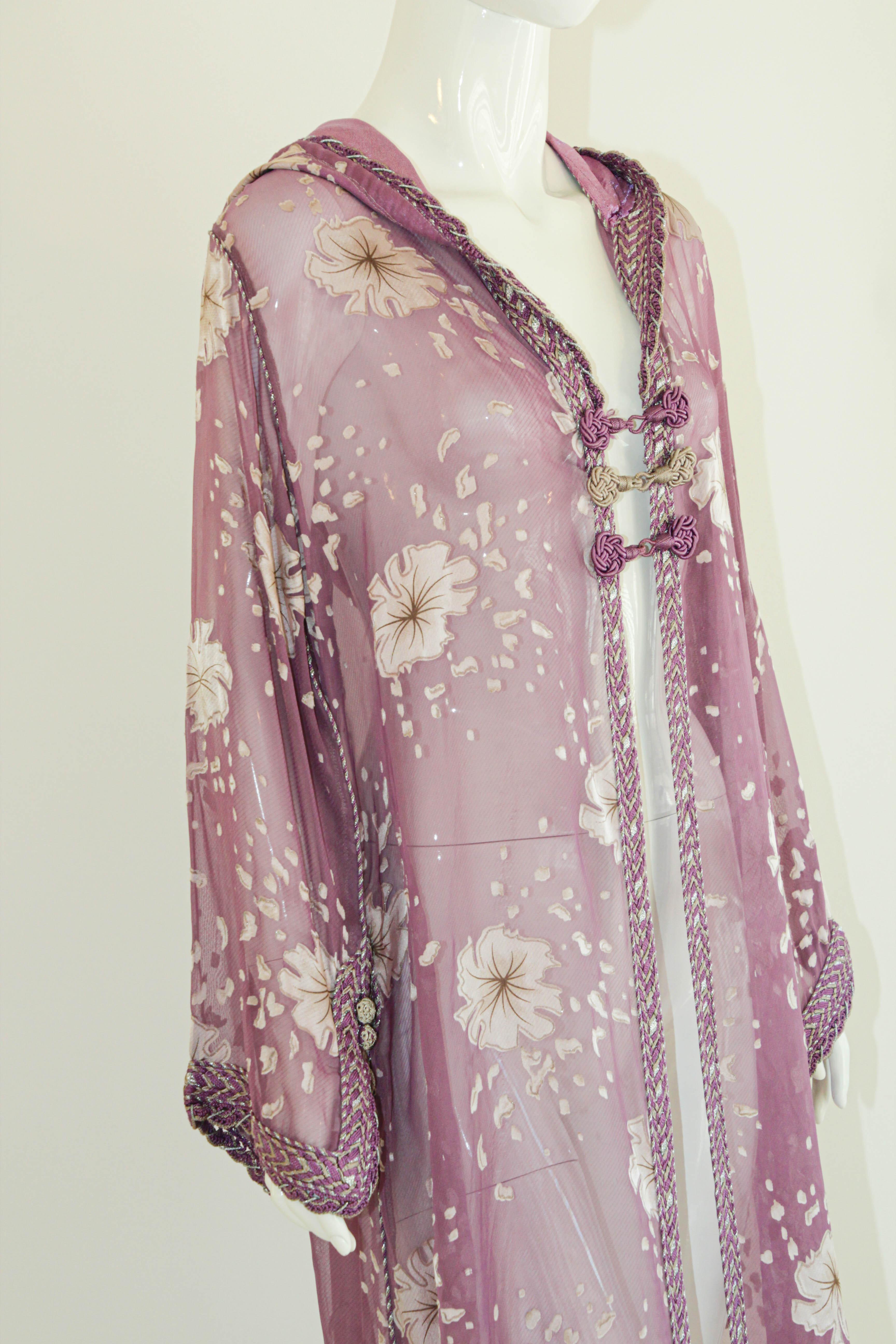 Moroccan Lavender Kaftan Maxi Dress Hooded Vintage Caftan For Sale 5