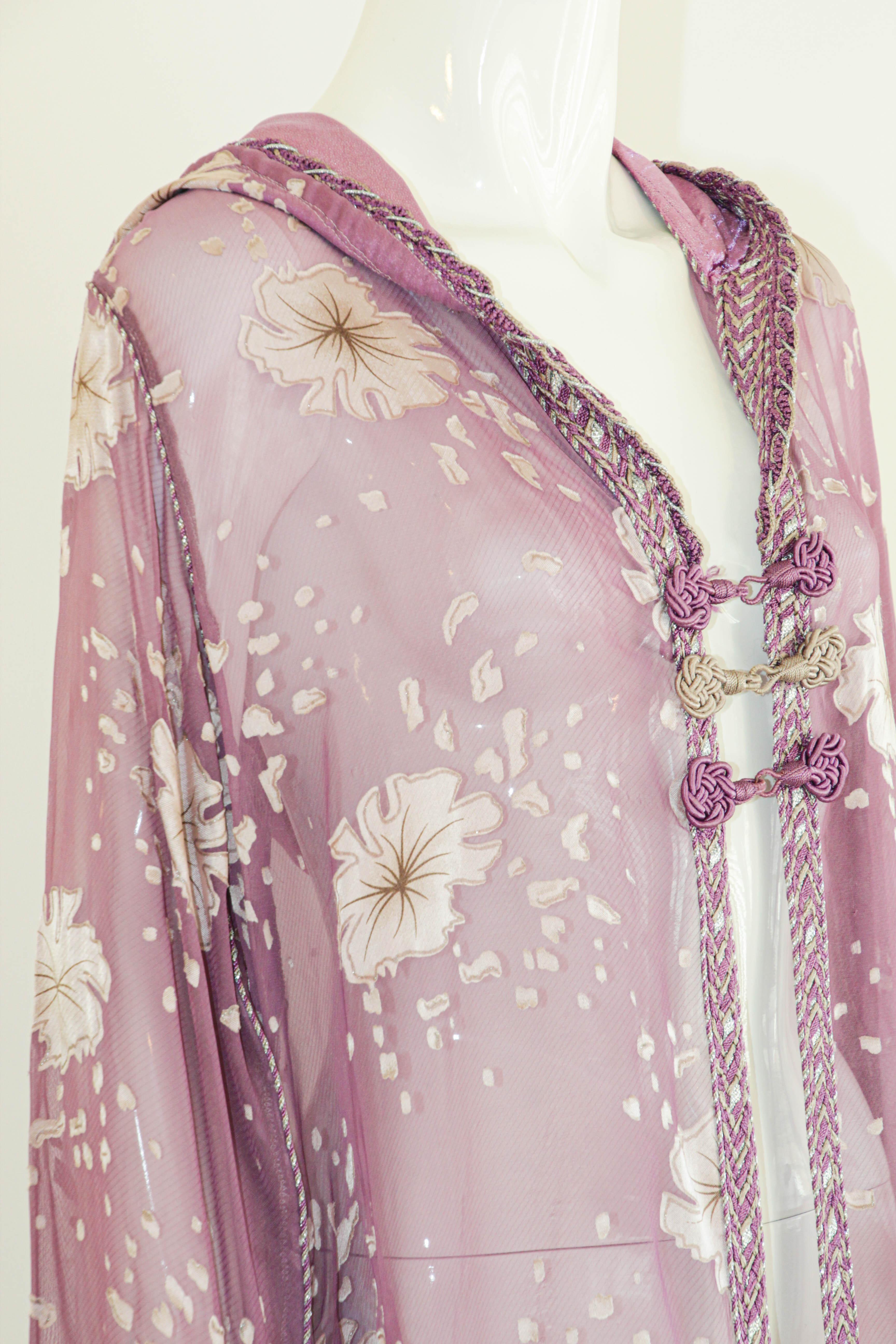 Moroccan Lavender Kaftan Maxi Dress Hooded Vintage Caftan For Sale 6