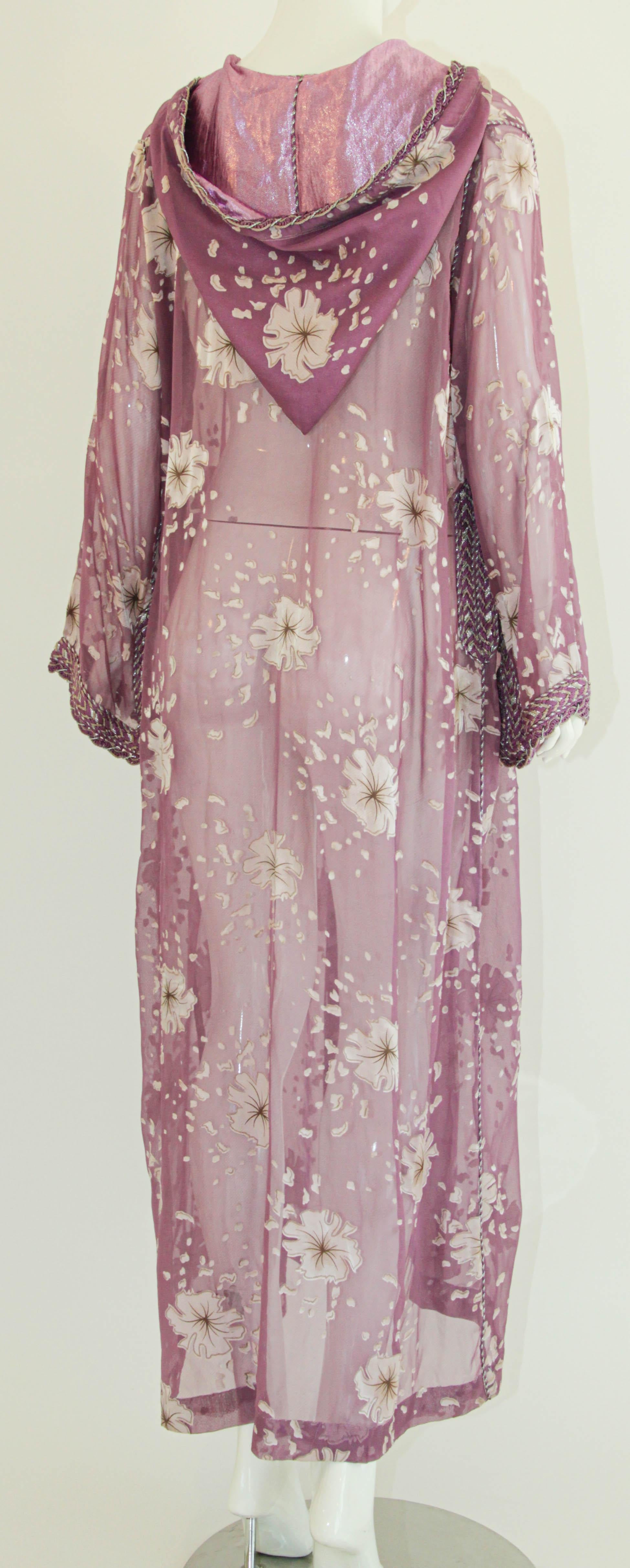 Moroccan Lavender Kaftan Maxi Dress Hooded Vintage Caftan For Sale 8