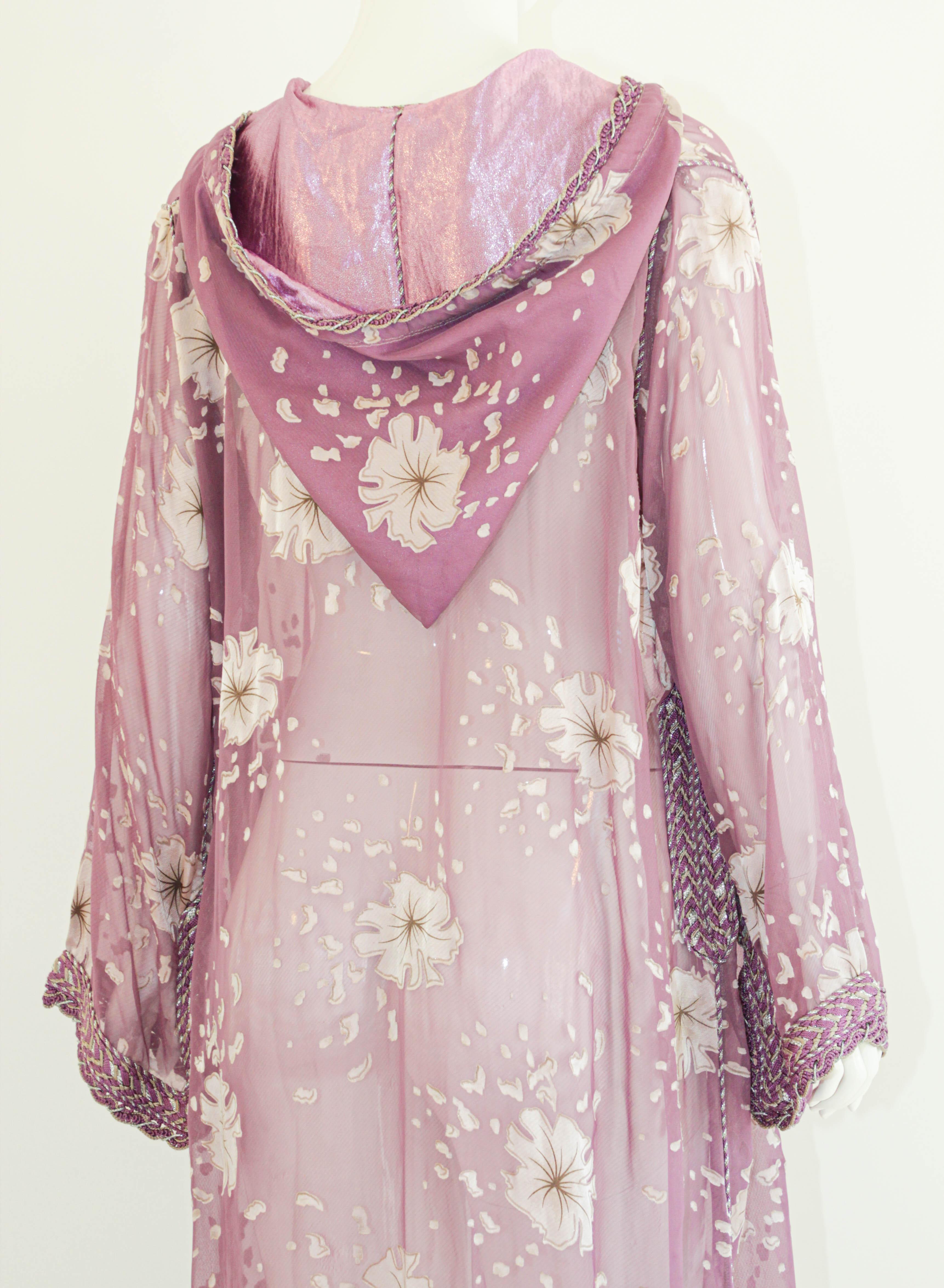 Moroccan Lavender Kaftan Maxi Dress Hooded Vintage Caftan For Sale 9