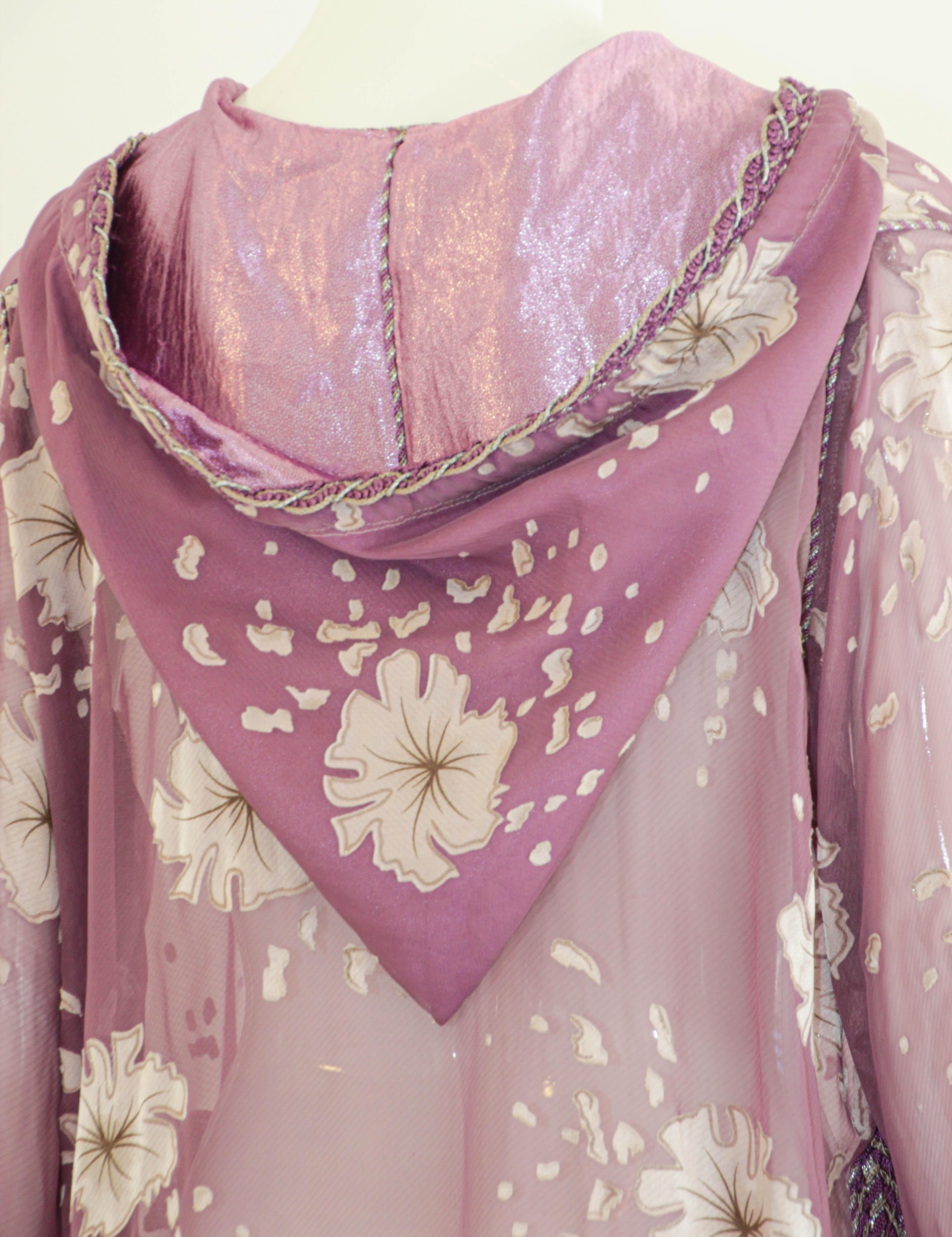 Moroccan Lavender Kaftan Maxi Dress Hooded Vintage Caftan For Sale 10