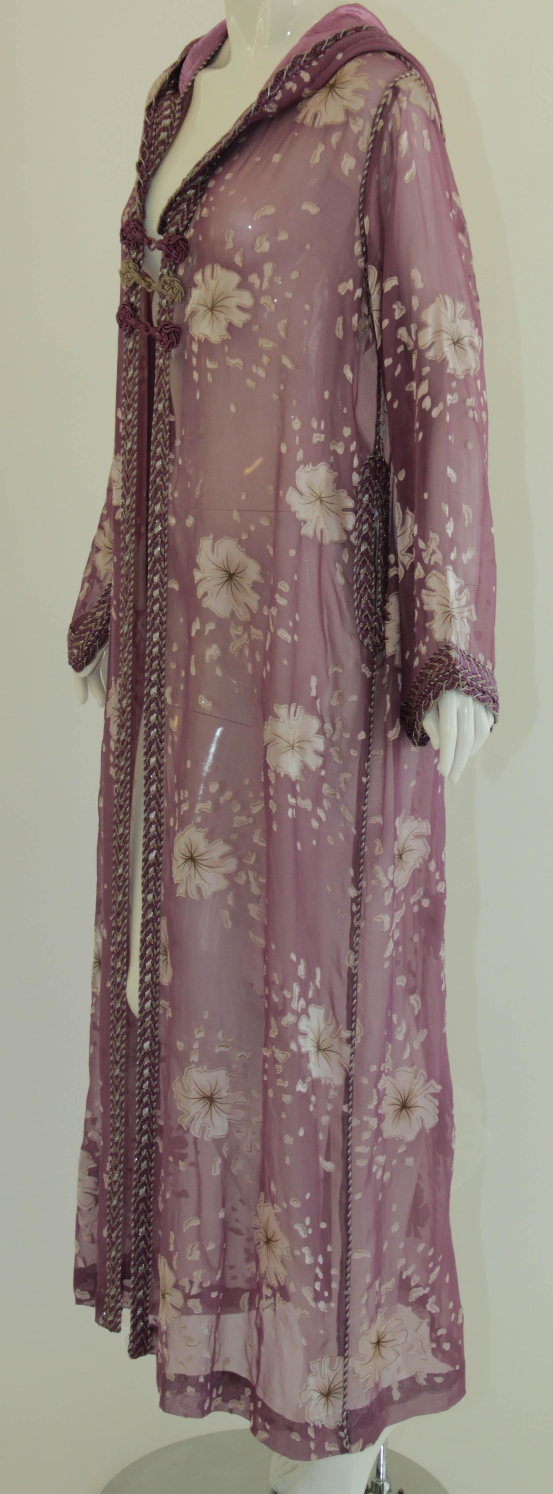 Moroccan Lavender Kaftan Maxi Dress Hooded Vintage Caftan For Sale 11