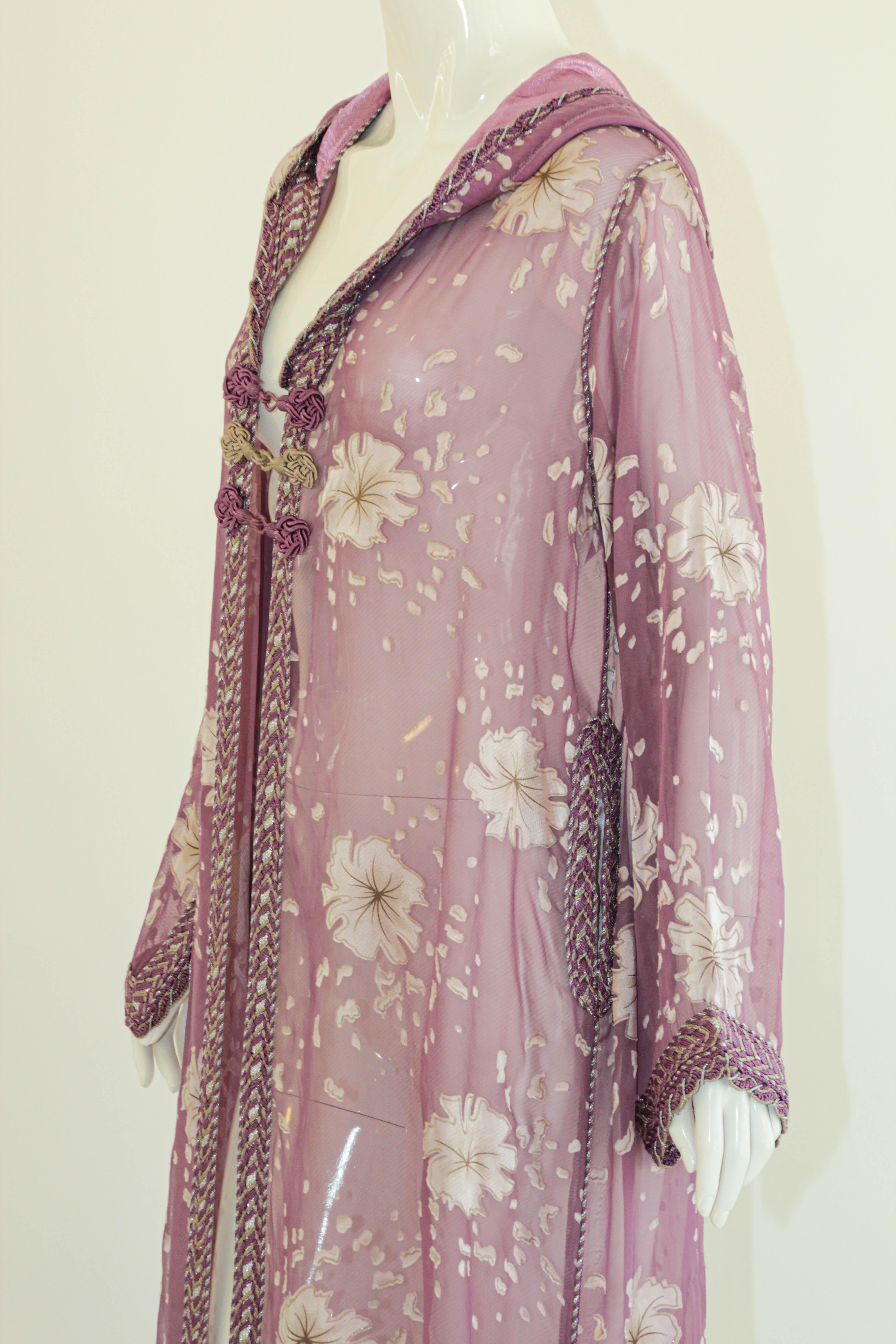 Moroccan Lavender Kaftan Maxi Dress Hooded Vintage Caftan For Sale 12