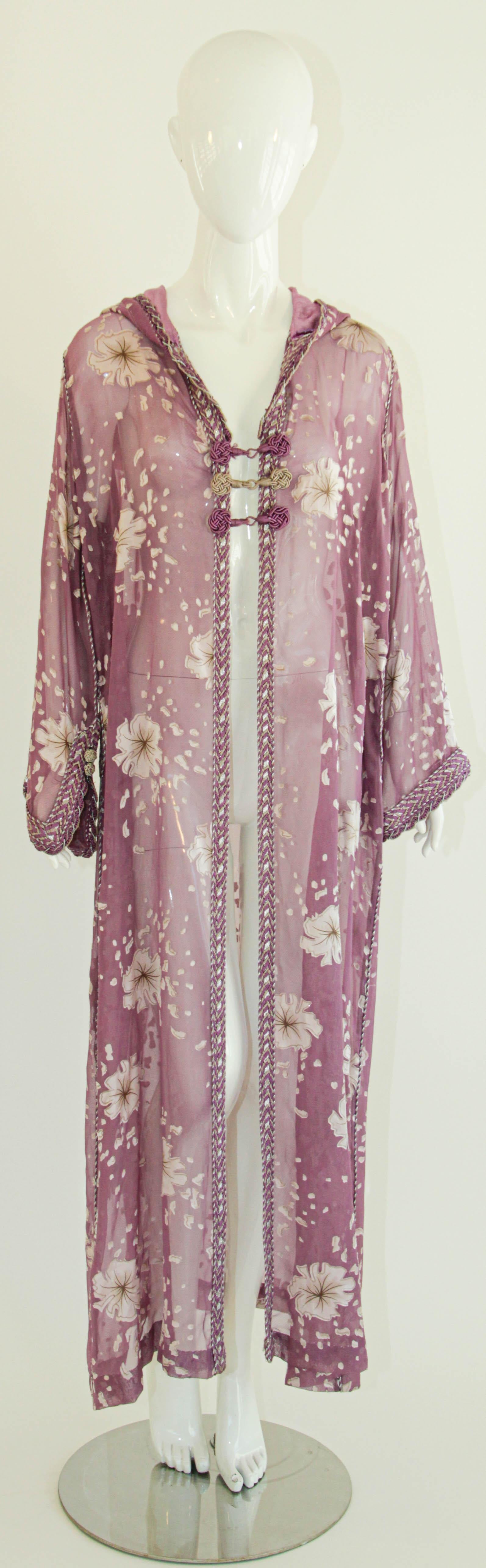 Moroccan Lavender Kaftan Maxi Dress Hooded Vintage Caftan For Sale 14