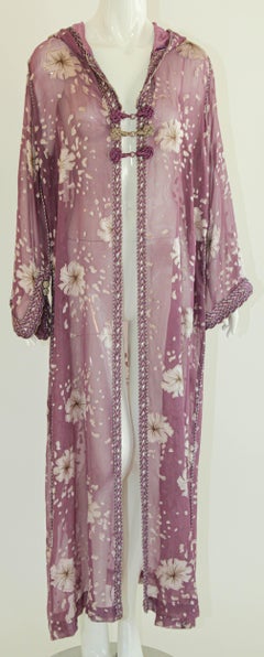Moroccan Lavender Kaftan Maxi Dress Hooded Vintage Caftan