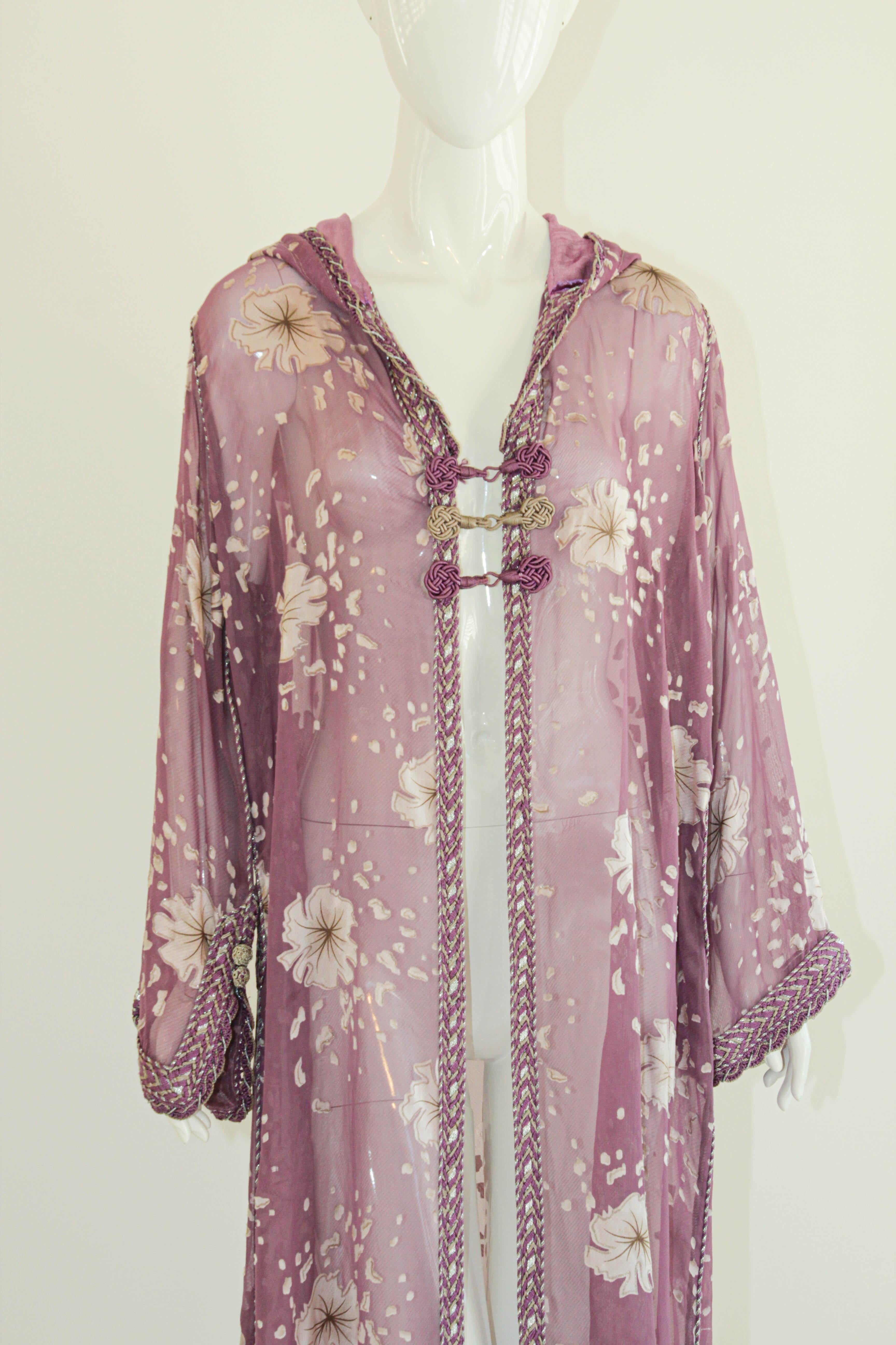 Brown Moroccan Lavender Kaftan Maxi Dress Hooded Vintage Caftan For Sale