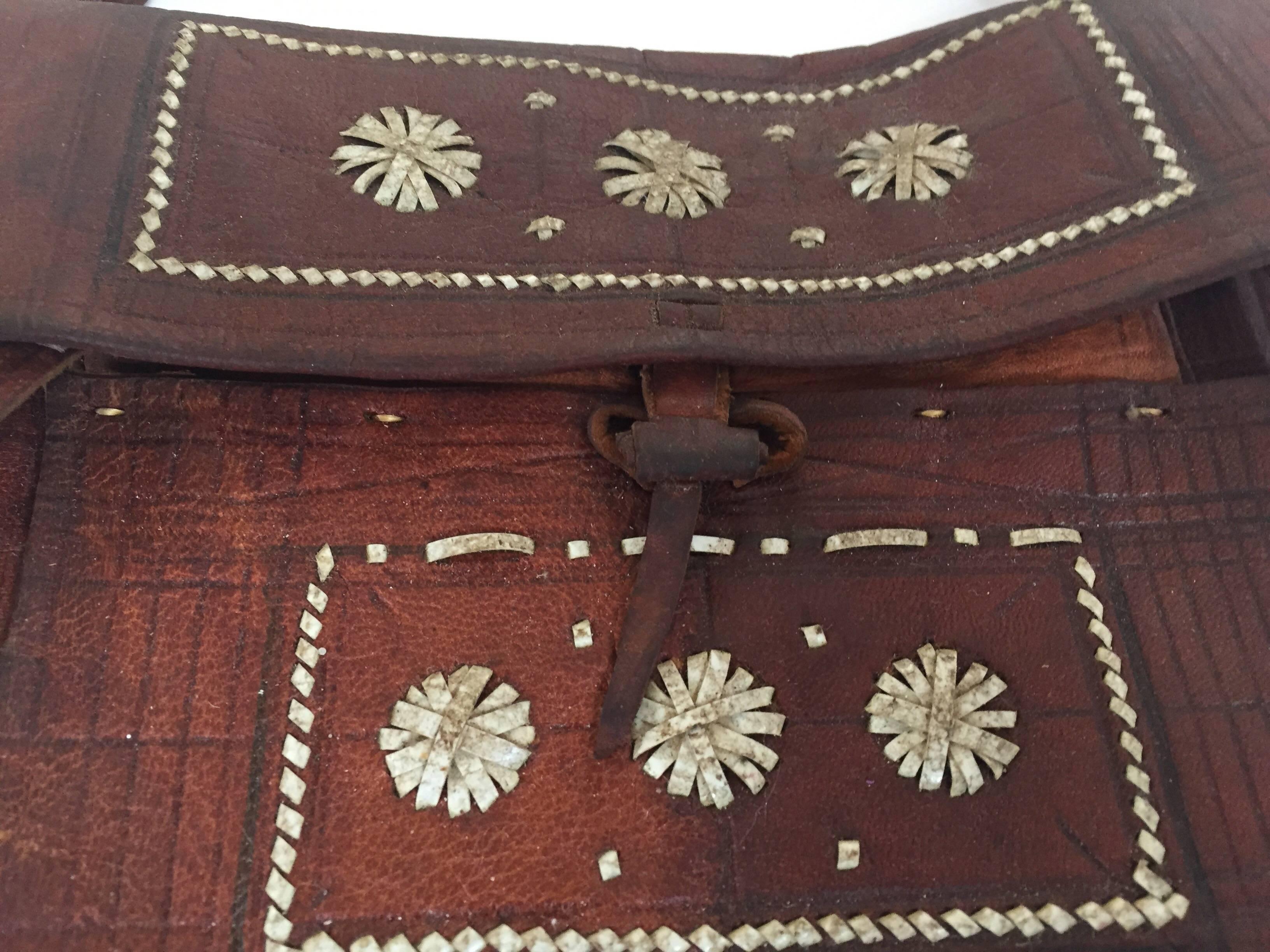 Moroccan Leather African Tuareg Crossbody Bag with Fringes 1970 For Sale 1