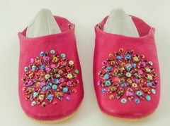 Moroccan Leather Pink Fushia Slippers Babouches