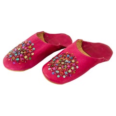 Chaussons marocains en cuir rose Fushia Babouches