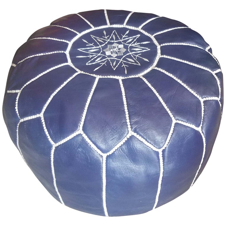 Moroccan Leather Pouf or Ottoman, Navy Blue For Sale at 1stDibs navy