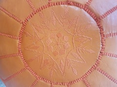 Moroccan Leather Pouf or Ottoman, Pale Orange
