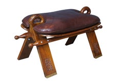 Moroccan Leather Rosewood Saddle Camel Stool Foot Rest Ottoman Pouf Bench Seat