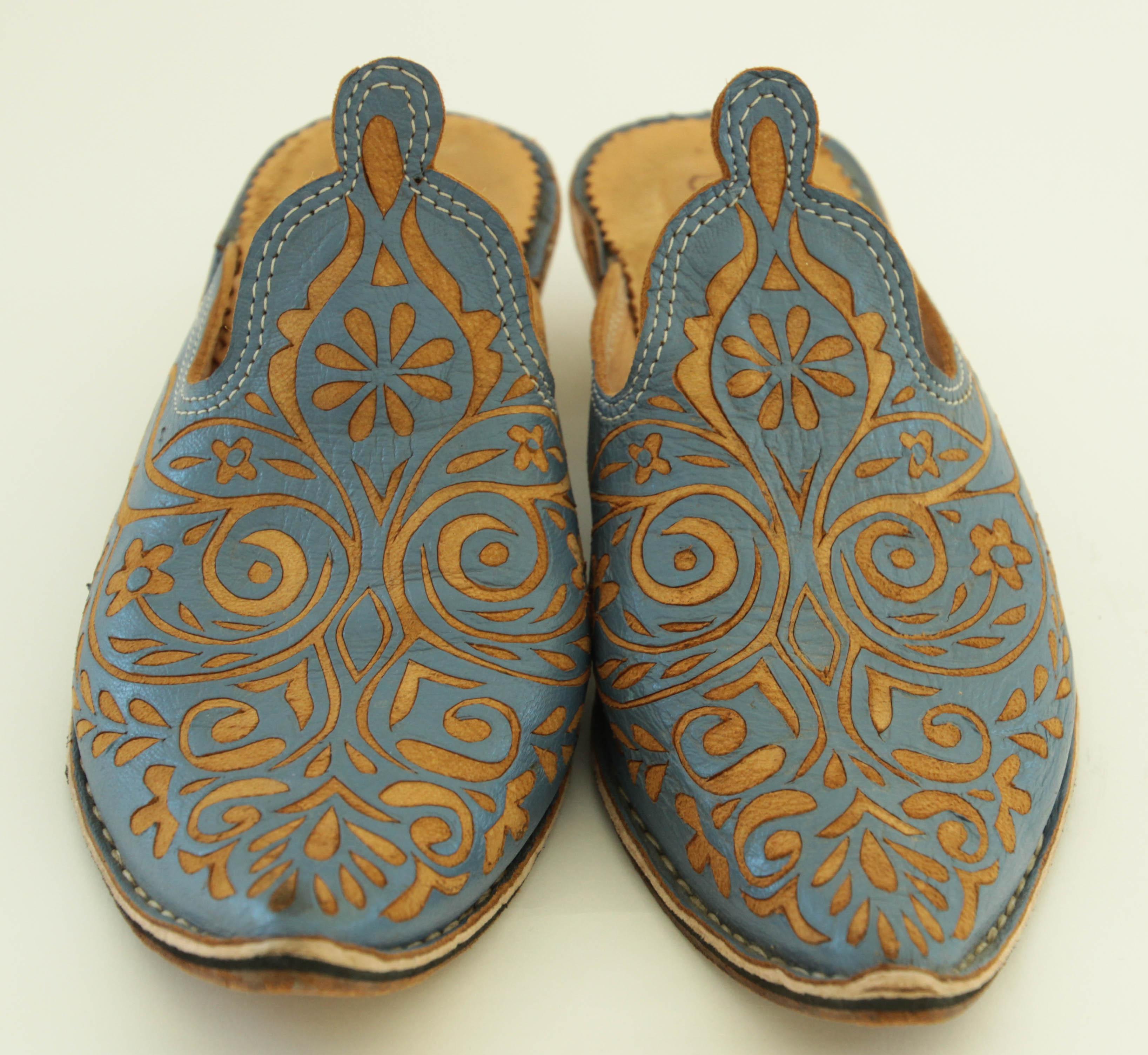 Marrone Scarpe da donna in pelle marocchina con tacco blu misura 39 EU in vendita