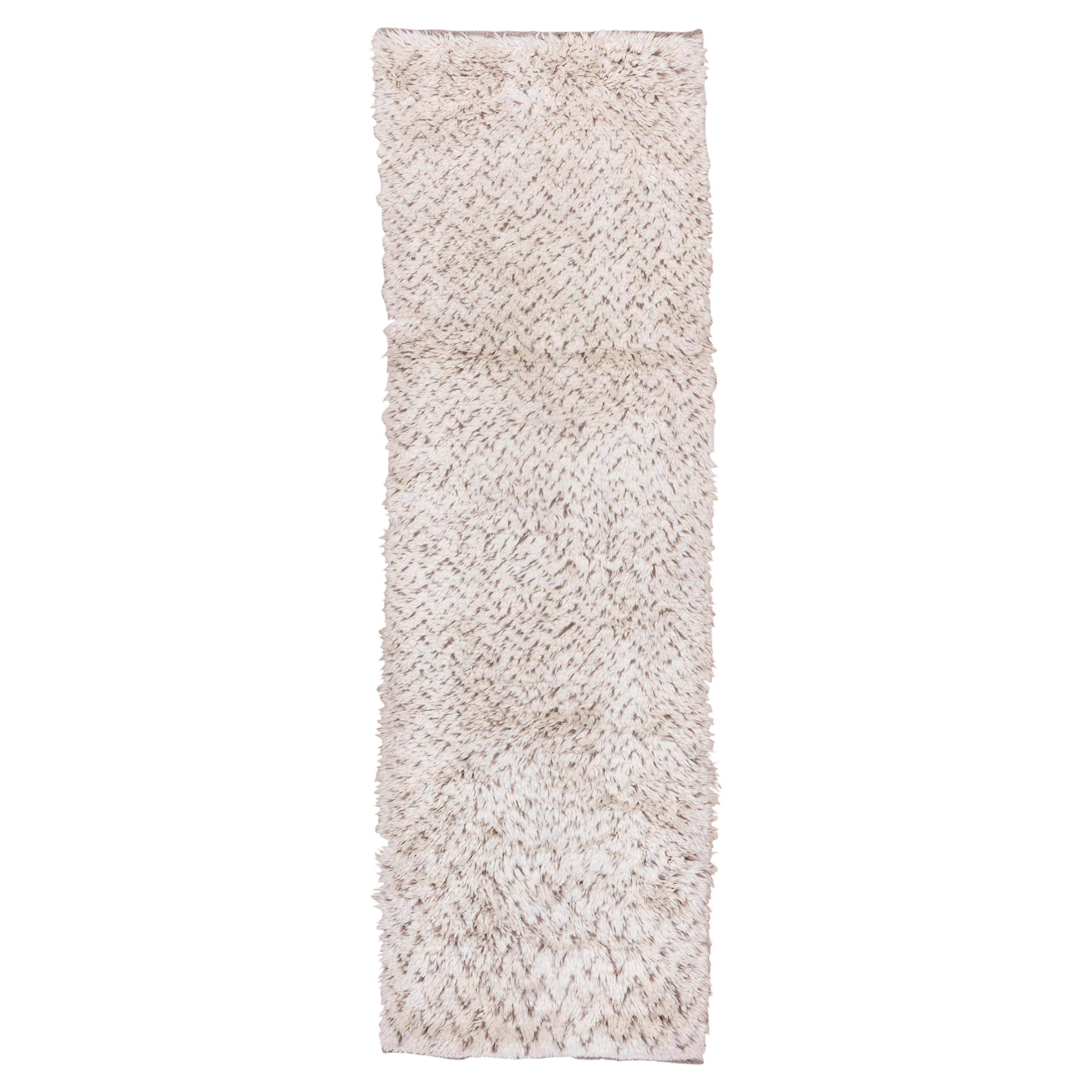Moroccan Long Rug in White Winter Tones For Sale