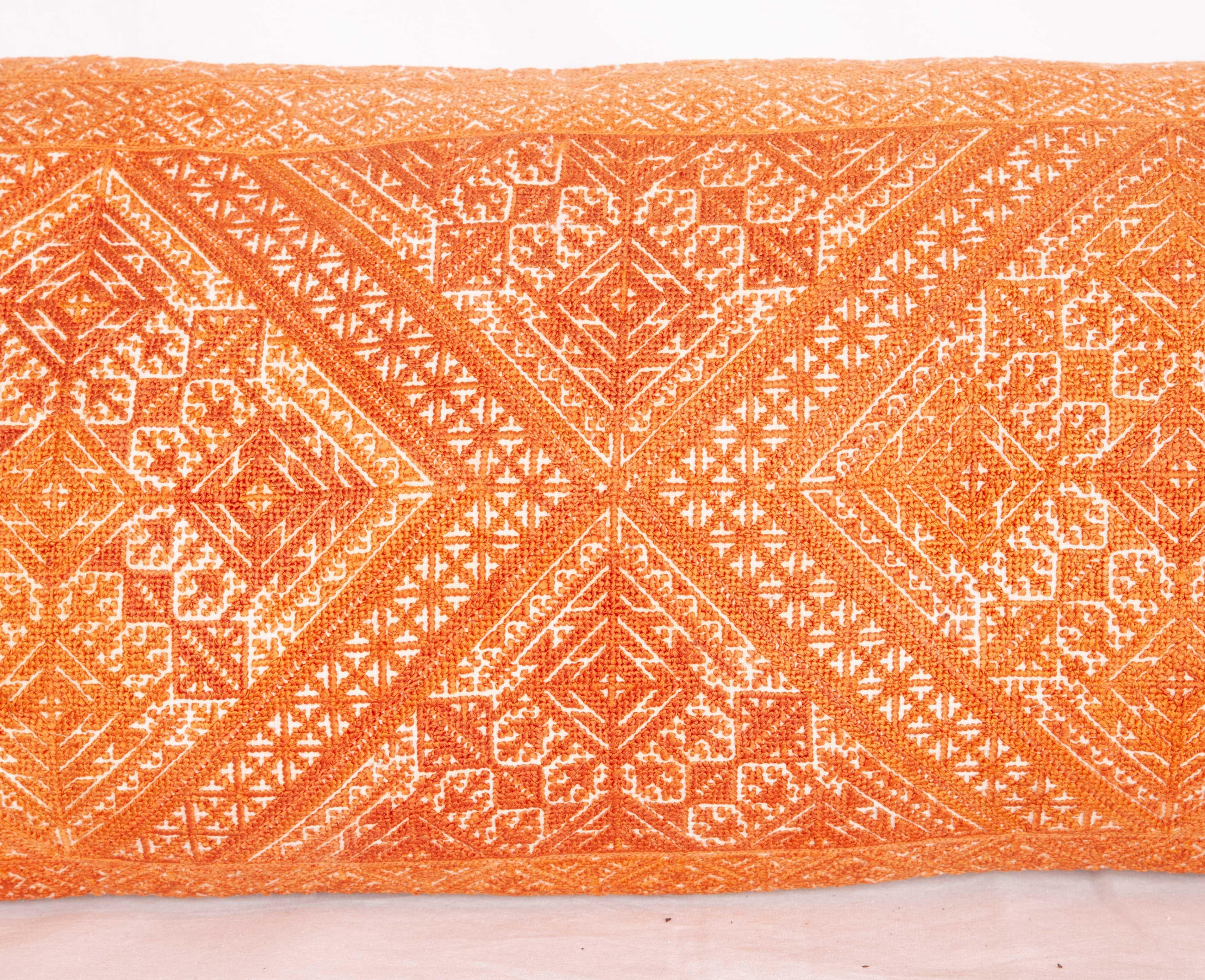 Suzani Moroccan Lumbar Pillow Case Fashioned from a Fez Embroidery, Early 20th Century