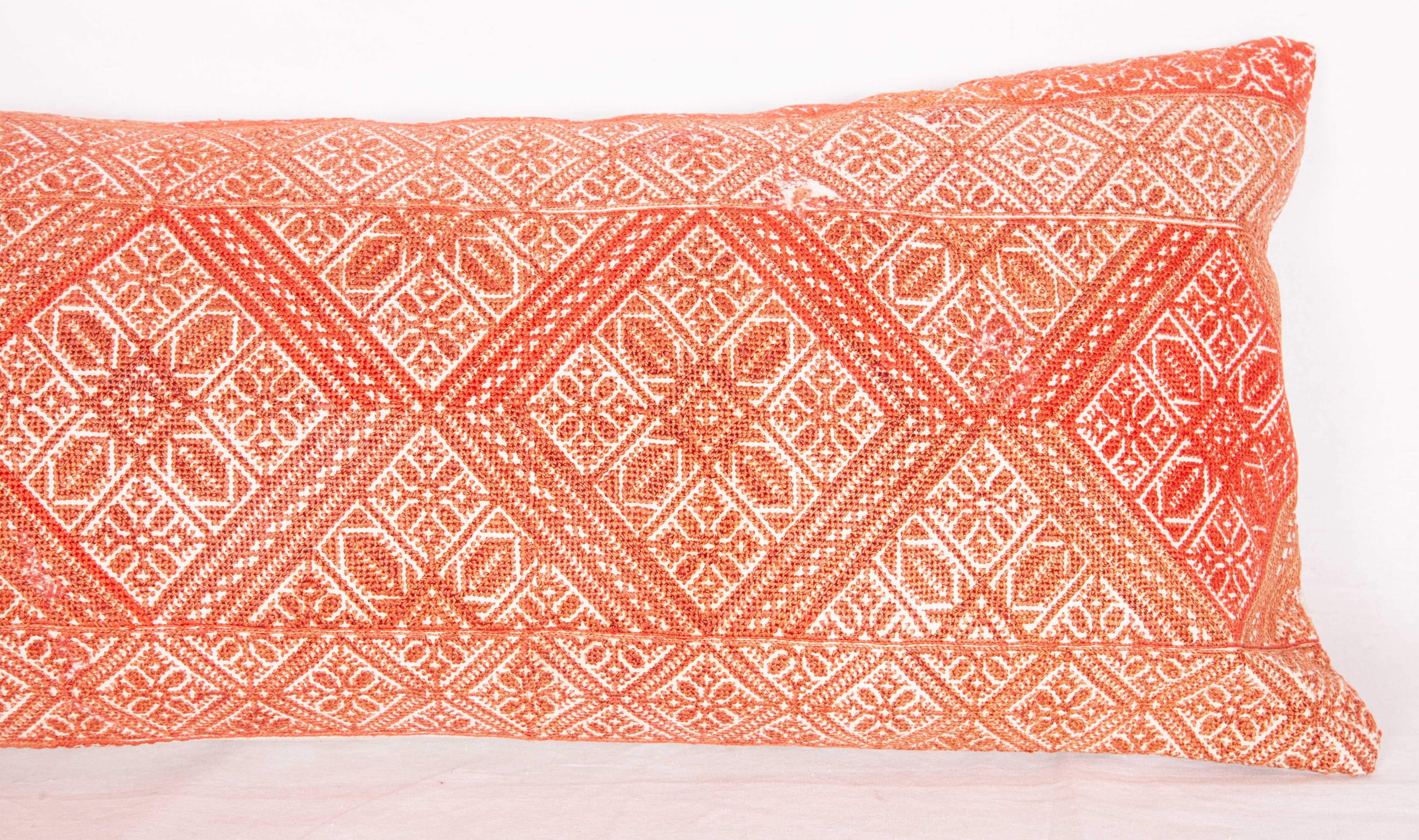 Moroccan Lumbar Pillow Case Fashioned from a Fez Embroidery, Early 20th Century In Good Condition In Istanbul, TR