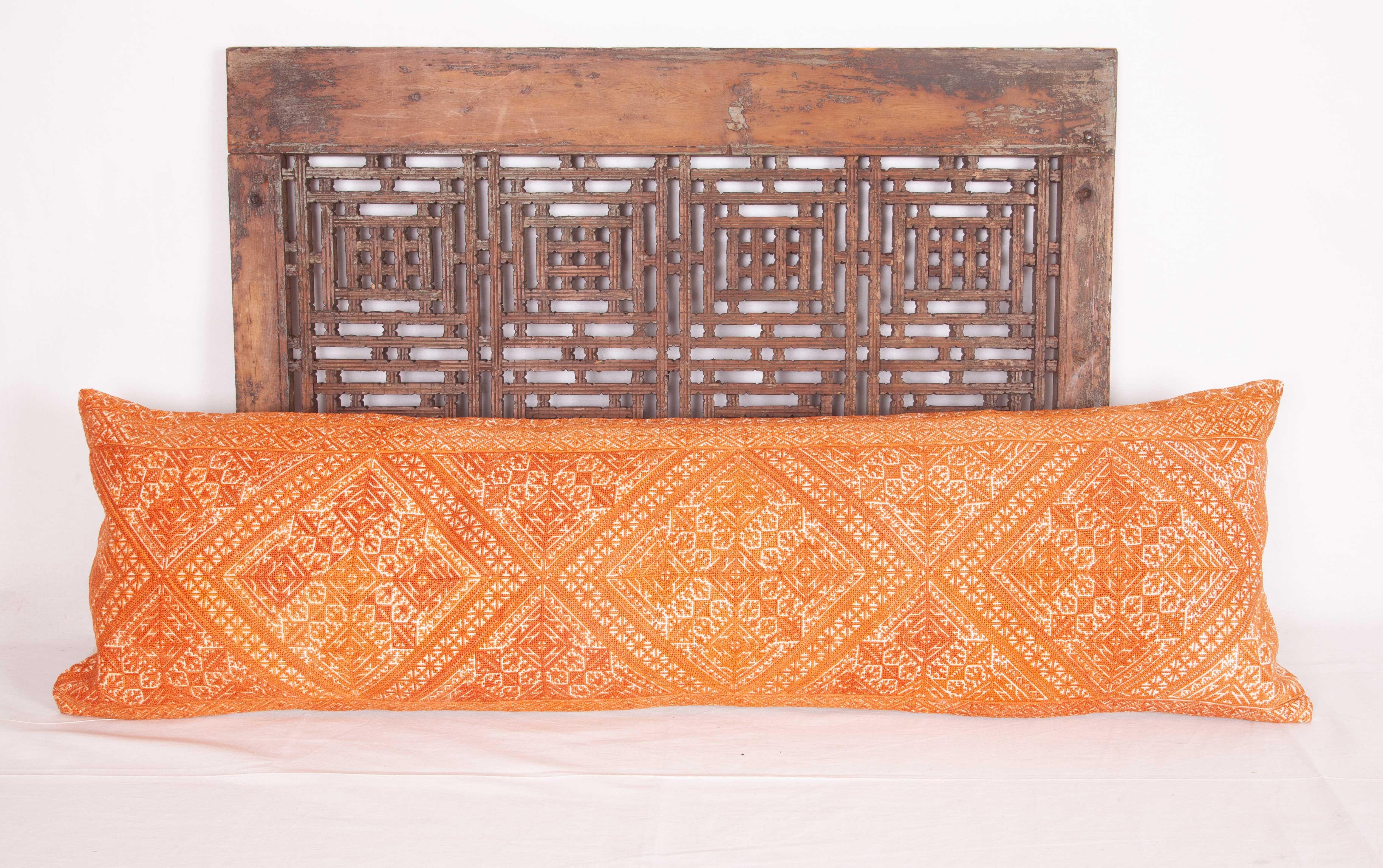 Moroccan Lumbar Pillow Case Fashioned from a Fez Embroidery, Early 20th Century 1