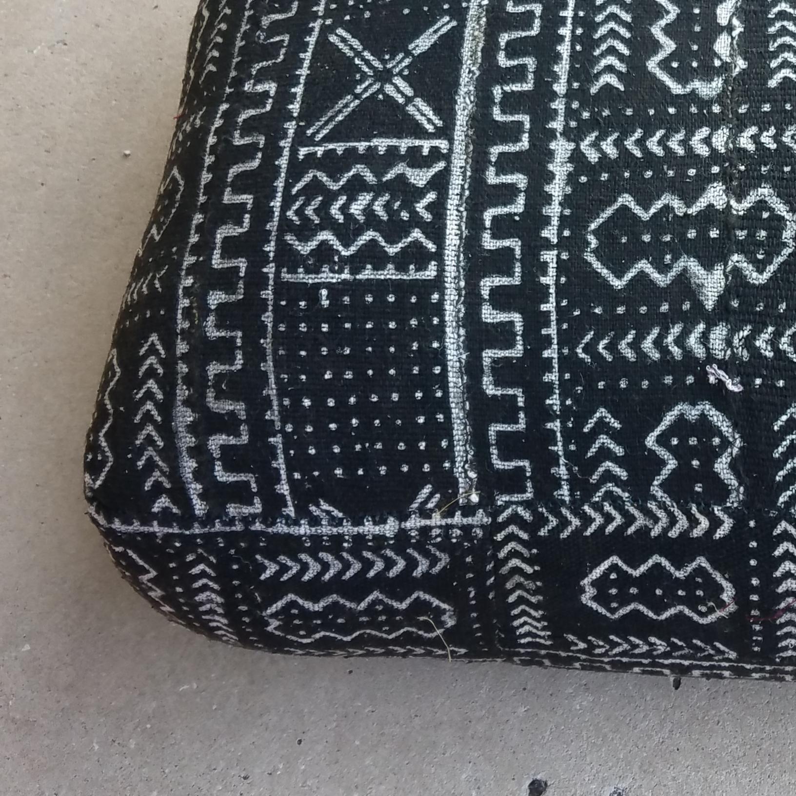 Contemporary Moroccan Malian Mudcloth Pouf or Ottoman, Black For Sale