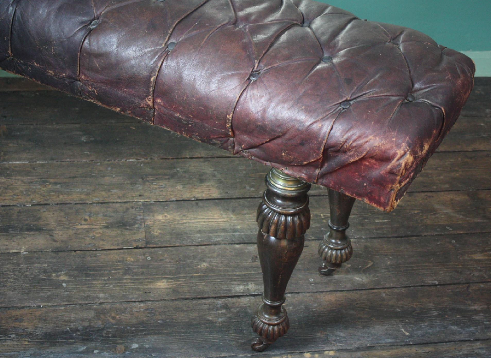 Moroccan Maroon Leather Button Bench, Settle, Pew, Seat Mahogany and Brass 1