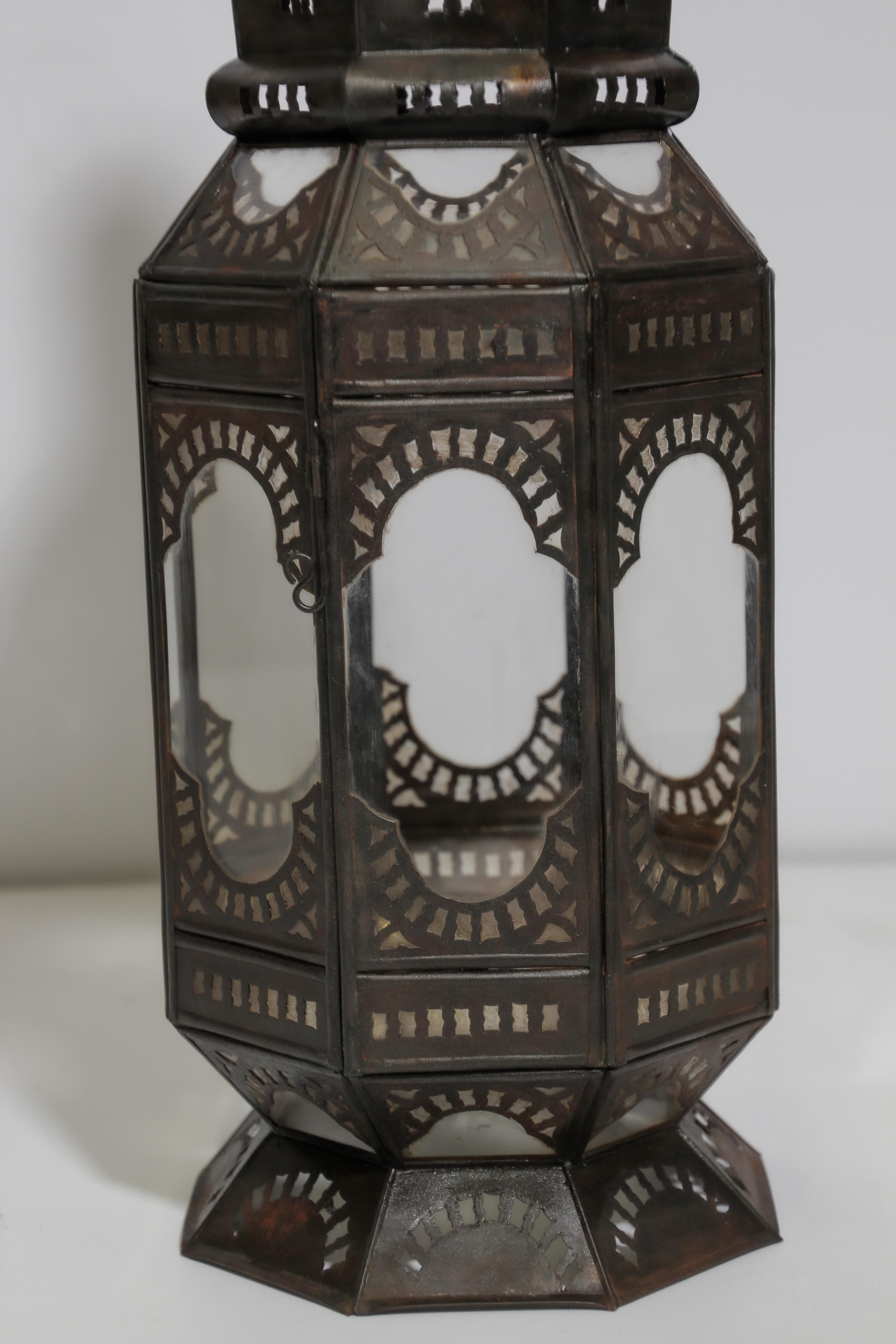Moroccan Metal and Clear Glass Candle Lantern For Sale 2