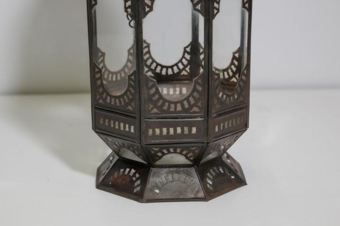 Moroccan Metal and Clear Glass Candle Lantern For Sale 5