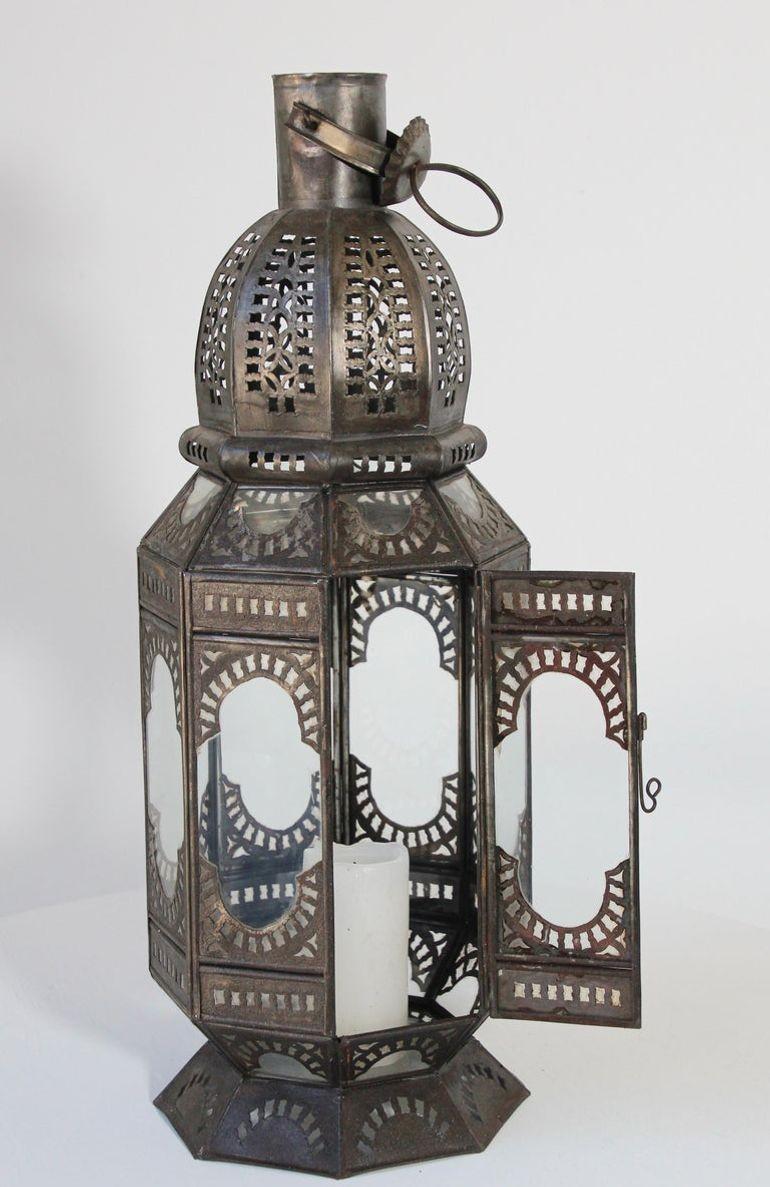 Moroccan Metal and Clear Glass Candle Lantern For Sale 8