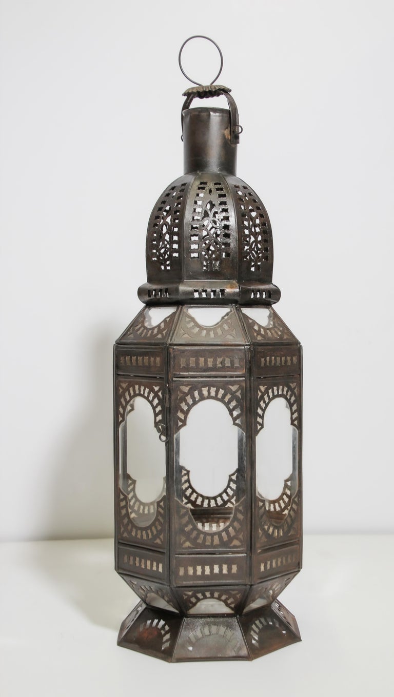 Moroccan Metal And Clear Glass Candle Lantern For Sale At 1stdibs