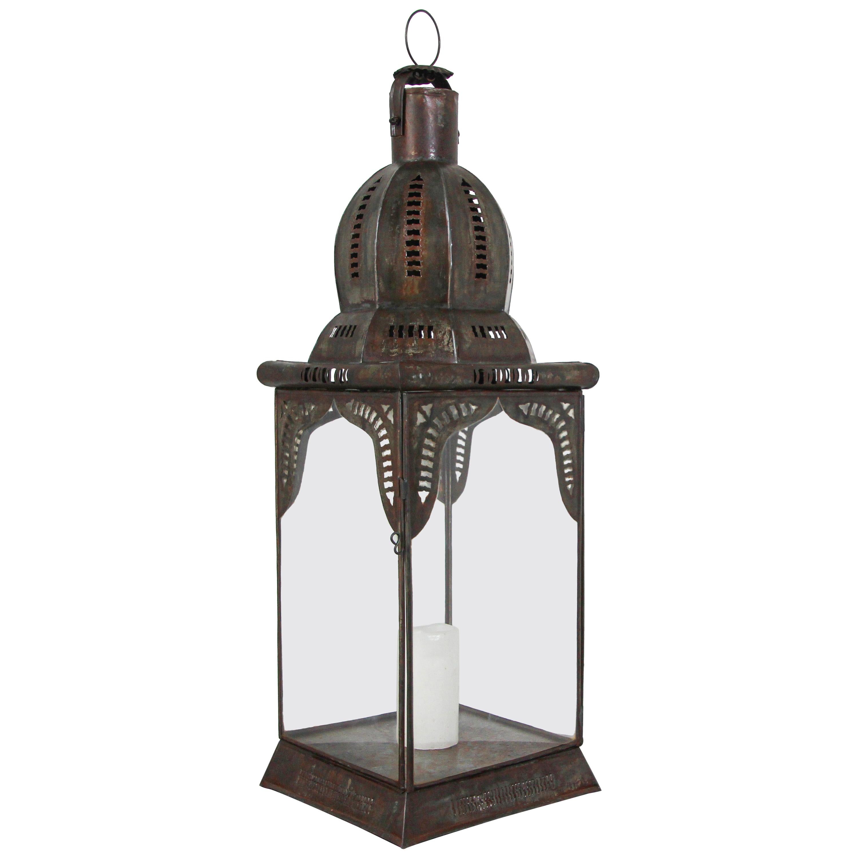 Moroccan Lantern in Metal and Clear Glass For Sale