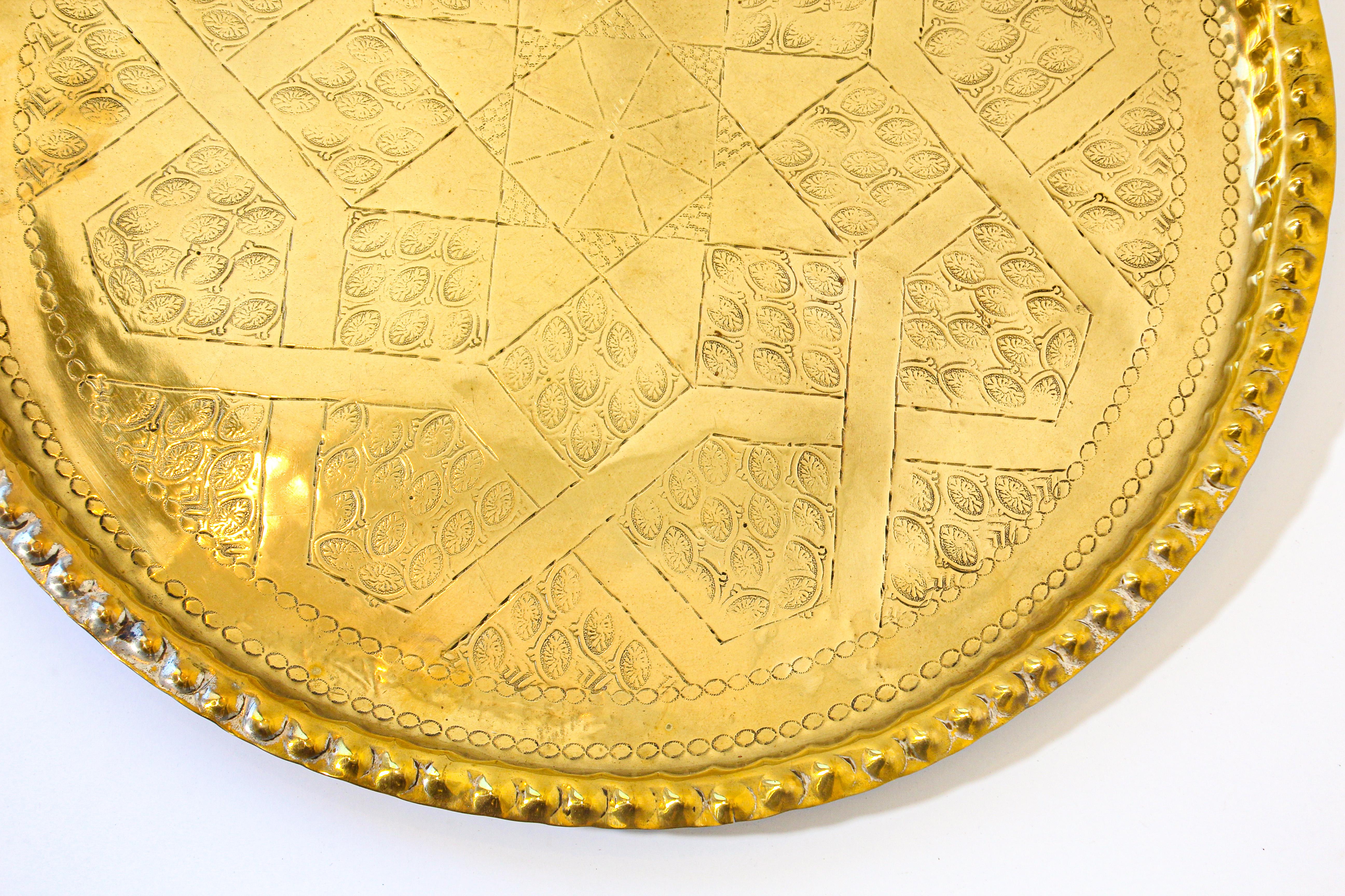 Moroccan Metal Brass Decorative Moorish Tray For Sale 4