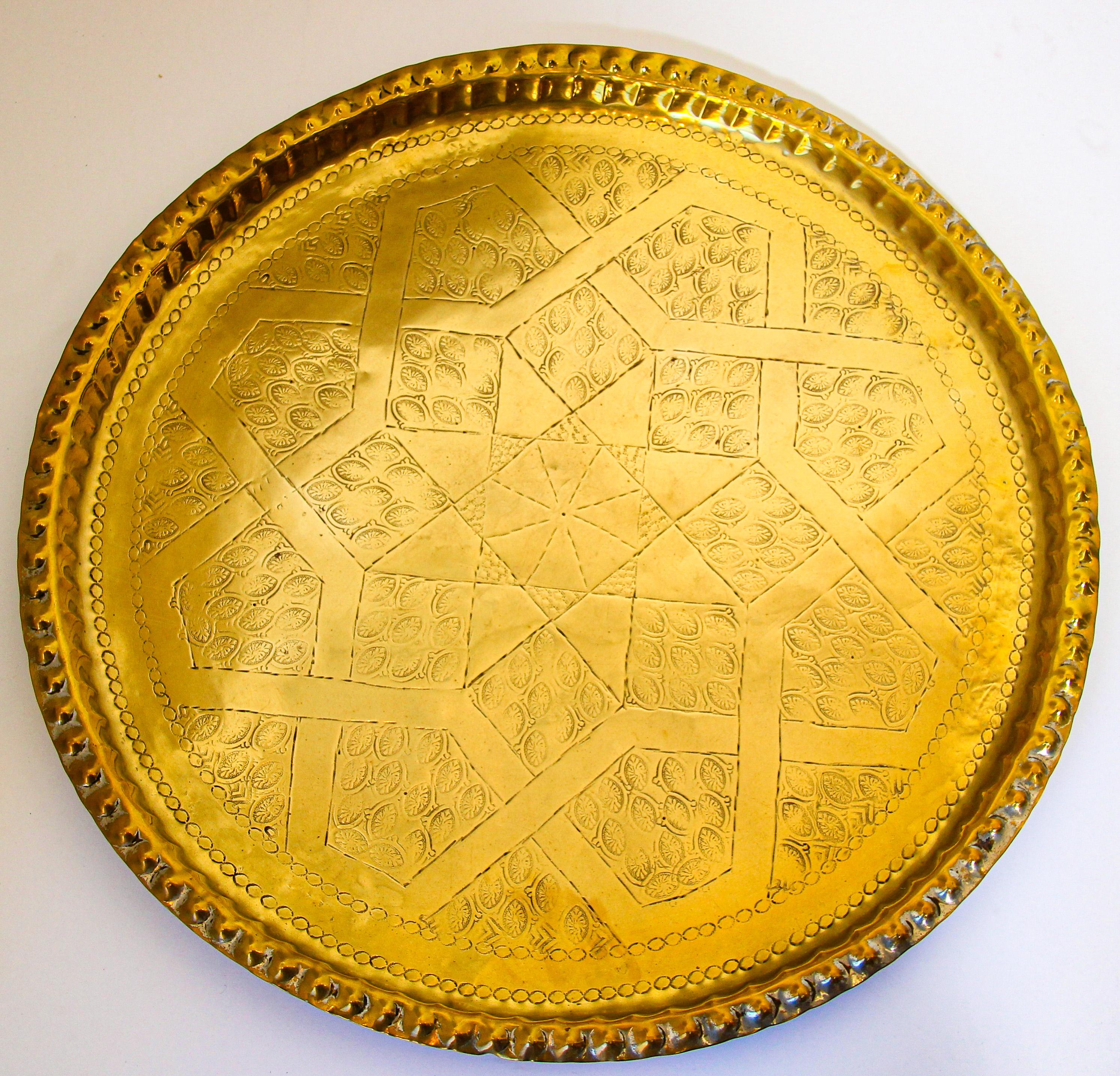 Moroccan Metal Brass Decorative Moorish Tray For Sale 7