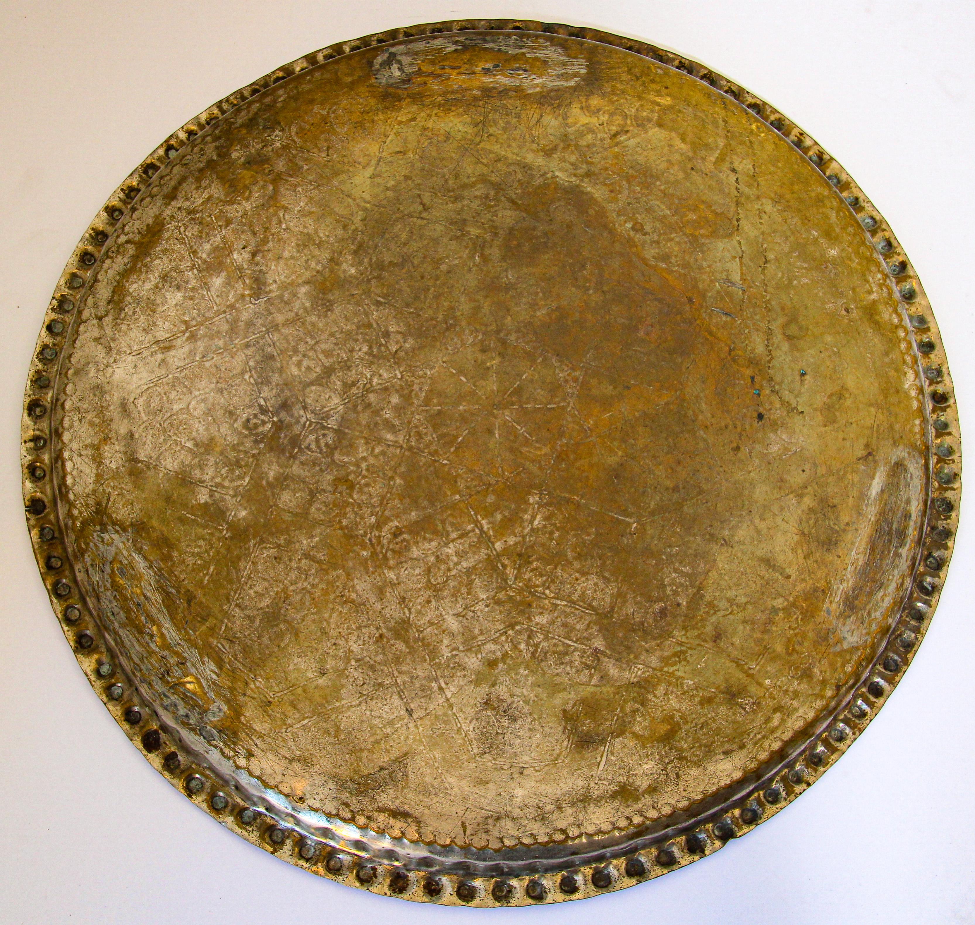 Moroccan Metal Brass Decorative Moorish Tray For Sale 8